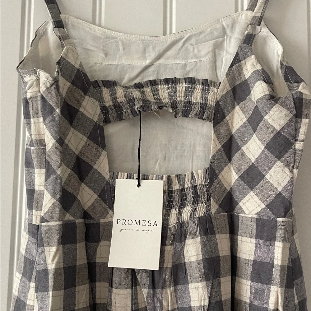 Promesa Gray and Ivory Gingham‎ Mini Dress Small NWT